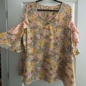 Cato cold shoulder paisley and floral blouse
